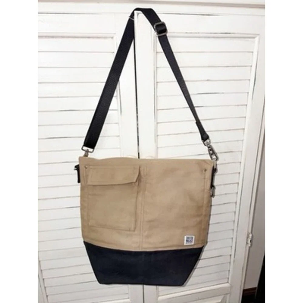 Chester Wallace Portland Oregon Waxed Canvas Upright Tote Tan & Black Unisex